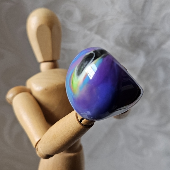 Vintage Blue Marble Lucite Dome Ring Size 8 - Picture 2 of 11
